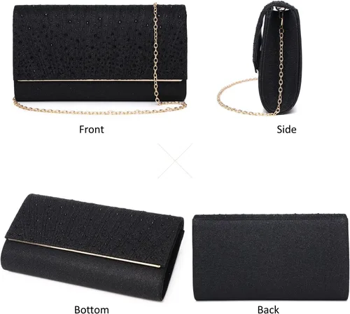 Vista 2 de DETARA Bolsas de noche para mujer, con lentejuelas con purpurina, bolso de mano brillante para mujer, bolso formal de boda, fiesta, baile