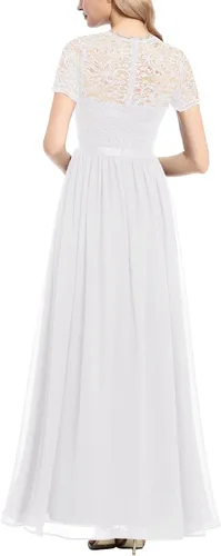 Vista 4 de Dressystar Vestido largo formal para mujer, encaje floral, manga corta, dama de honor, elegante, vestido de fiesta de boda
