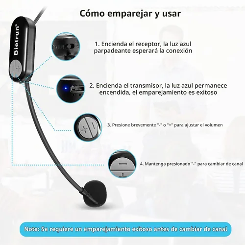 Vista 3 de Bietrun Auriculares inalámbricos con enchufe de 1/4 pulgadas, rango de 165 pies, micrófono inalámbrico UHF y micrófono de mano 2 en 1, para altavoz