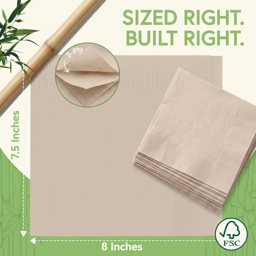 Vista 3 de Servilletas compostables 100% bambú (paquete de 50) Servilletas resistentes para almuerzo, cena, eventos, ocasiones y entretenimiento, ecológicas