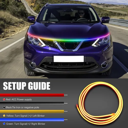 Vista 4 de DREAMIZER Tira de luz LED de 94" RGB para capó de coche, tira de luz LED multicolor exterior, luces LED dinámicas impermeables y flexibles