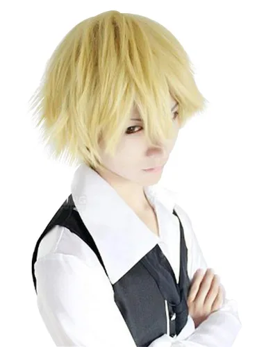 Vista 2 de Rise World Wig Peluca de cabello rubio recto corto para hombre y niño, resistente al calor