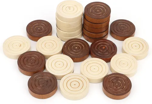 Vista 3 de Piezas de madera de damas, 24 piezas de madera con bolsa de almacenamiento, piezas de madera de primera calidad para backgammon, ideal para piezas