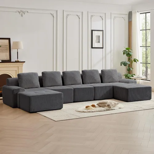 Vista 32 de Sofá modular modular con otomana móvil, sofá de asiento profundo con almohadas, cómodo sofá modular de nube para sala de estar, dormitorio y Blanco