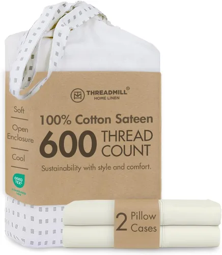 Vista 26 de Threadmill Home Linen Fundas de Almohada Estándar - 100% Algodón Natural 600 Número de Hilos, Juego de 2 Fundas de Almohada Damasco Gris Oscuro