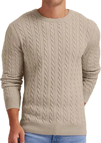 Vista 4 de Askdeer Suéter de punto suave clásico con cuello redondo para hombre con borde acanalado