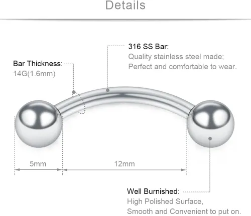 Vista 2 de SCERRING Abrazadera curvada de acero inoxidable y bioflex de acrílico transparente de 14 G, para pezones, ojos de serpiente, lengua, 16-24 piezas