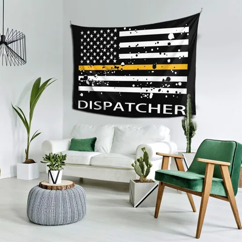 Vista 3 de Qauirfe Tapiz con diseño de bandera de línea dorada fina 911, para colgar en la pared, sala de estar, dormitorio, oficina, tapices de tela de 60 x