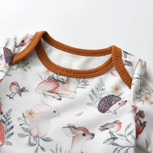 Vista 4 de Siracend Conjunto de 3 piezas de ropa de bebé recién nacido con estampado de manga larga + pantalones + sombrero