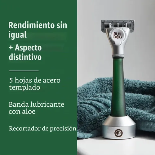 Vista 5 de Bulldog Maquinilla de afeitar original con mango de vidrio reciclado para hombre con soporte de maquinilla de afeitar