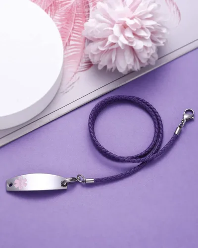Vista 4 de Pulseras de alerta médica con grabado gratuito para mujeres y hombres con cuerda de cuero Rolo Pulsera de repuesto intercambiable Etiqueta