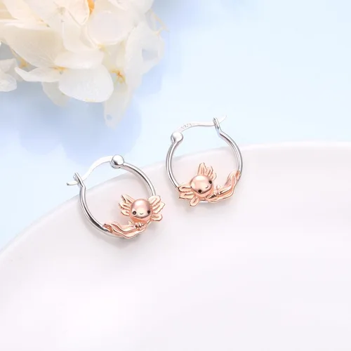 Vista 6 de Aretes de aro de plata de ley 925 con diseño de animales y naturaleza para mujeres, adolescentes, niñas, pequeños unicorniobúho, aretes de aro