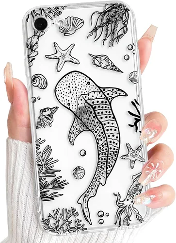 Vista 116 de NITITOP Funda para iPhone 13 Clear Sea Animal - Pez negro Pescado Negro