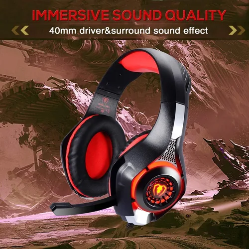 Vista 3 de BlueFire Auriculares con cable para juegos para PS4, PS5, Xbox One, PC, auriculares con sonido envolvente, micrófono con cancelación de ruido, Rojo