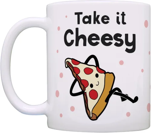 Vista 3 de Taza divertida con temática de pizza, taza de café de cerámica con asa de 11 onzas, color blanco Ceramic Coffee Mug With Handle, Microwave and