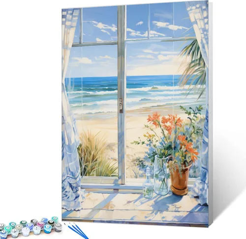 Vista 27 de Tucocoo Bumbers - Pintura de paisaje de puerta para adultos, paisaje de lago, pintura por números, pintura acrílica, lienzo junto al lago, plantas