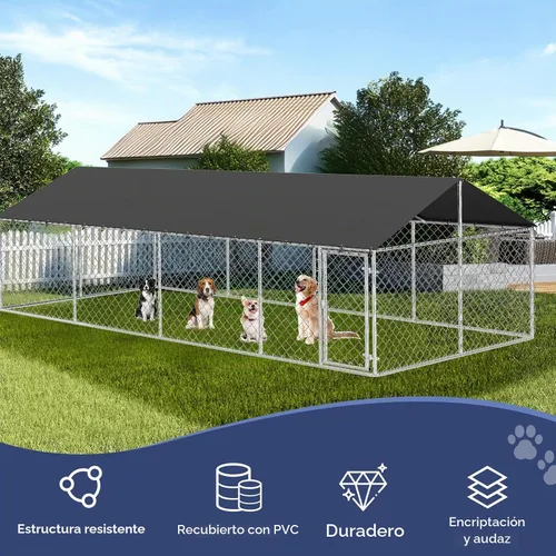 Vista 2 de Petony 236" x 118" Recinto para Perros al Aire Libre Perrera Resistente para Perros Casa Perrera de Malla Jaula Grande para Perros Perrera