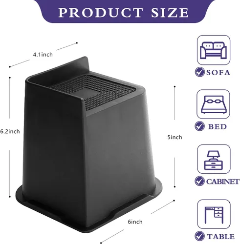 Vista 2 de Elevadores de cama de 5 pulgadas, elevadores de sofá en forma de L, elevadores de cama resistentes, elevadores de muebles de gran tamaño para patas