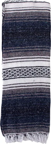 Vista 3 de Cobija auténtica mexicana para yoga, Azul