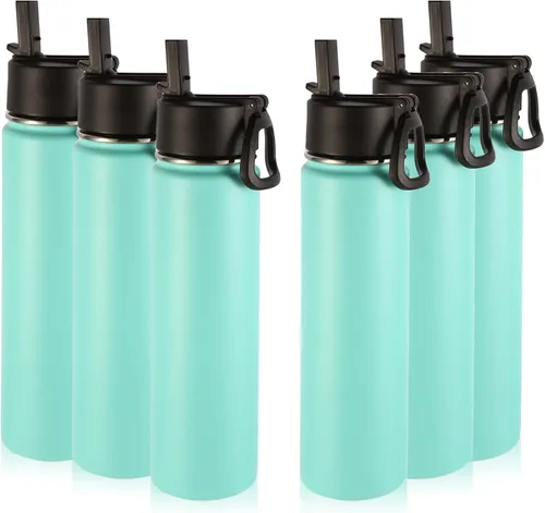 Vista 22 de Volhoply Botella de agua aislada de 24 onzas con tapa con popote, botellas deportivas de boca ancha de acero inoxidable con asa, tazas de vacío