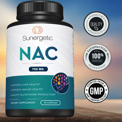 Vista 5 de Sunergetic Suplemento NAC premium N-acetil cisteína – 750 mg por cápsula – Apoya el hígado, la desintoxicación inmune, celular y respiratoria – 90 N
