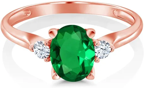 Vista 2 de 10K Rose Gold Gemstone Birthstone & White Created Sapphire 3-Stone Engagement Ring Oval 8X6MM Center with Round 2.5MM Accents Three Stone Wedding