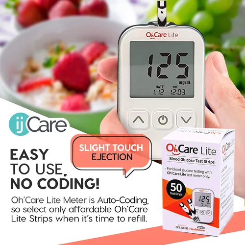 Vista 2 de Oh'Care Lite Monitor de prueba de azúcar en la sangre, tiras de prueba de glucosa y lancetas para análisis de sangre, suministros para diabéticos