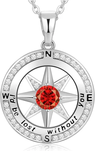 Vista 27 de Peeshow Collar para mujer, brújula, piedra natal, joyería de cumpleaños, aniversario, ideas para su novia, regalo romántico de amor en Navidad, día
