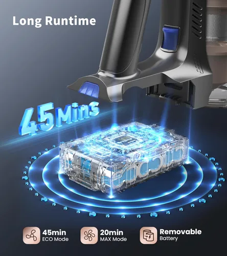 Vista 4 de NADALY Aspiradora inalámbrica, potente aspiradora de palo con tiempo de funcionamiento de 45 minutos, aspiradoras antienredos para el hogar, taza