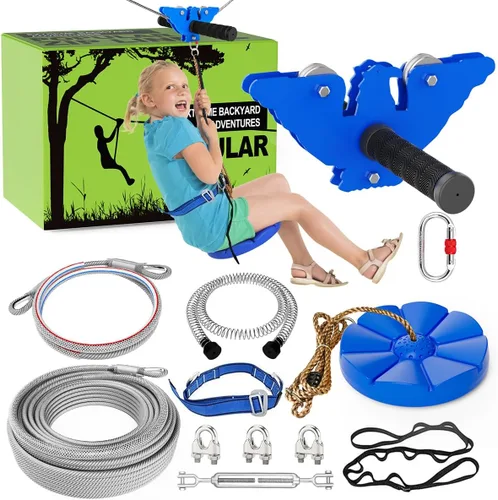 Vista 7 de X XBEN Kits de tirolesa para patio trasero, tirolesas para niños y adultos, incluye asiento de columpio, freno de tirolesa y carrito de acero