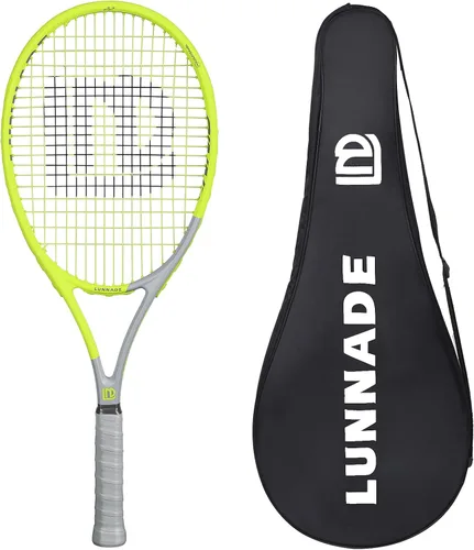 Vista 12 de Raqueta de tenis para adultos de 27 pulgadas, raqueta de tenis de fibra de carbono a prueba de golpes, ligera, pre-cordada y con empuñadura