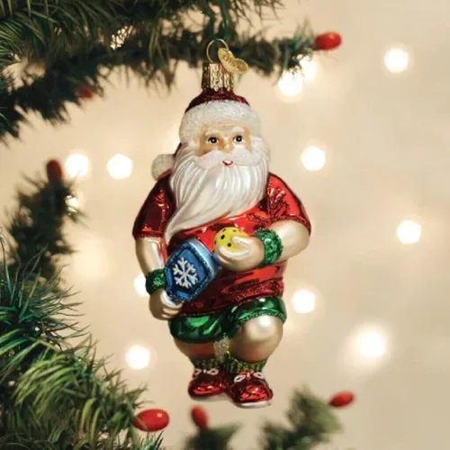 Vista 5 de Old World Christmas - Adorno de Navidad de Santa de Pickleball soplado a mano para árbol de Navidad, decoración festiva artesanal, colección Santa