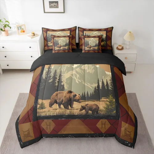 Vista 66 de Feelyou Juego de edredón de ciervo con sábanas – Tamaño Queen 7 piezas Juego de ropa de cama infantil de caza rústica – Cama de ciervo de cabaña