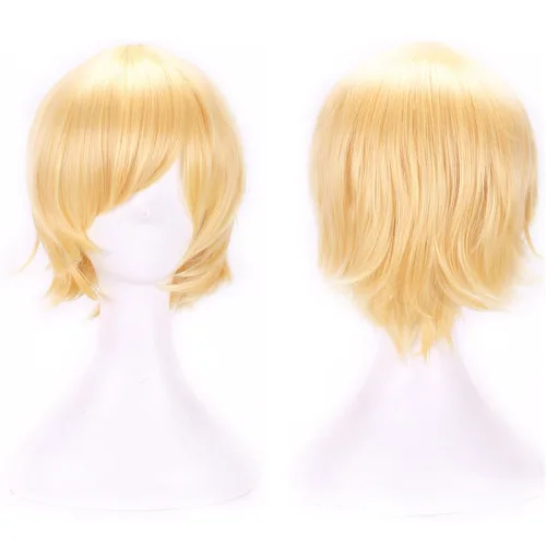 Vista 3 de Peluca de cosplay, de fiesta, Aneshe corto para hombre, peluca de cabello en capas para de anime, Rubio claro