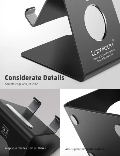 Vista 5 de Lamicall Soporte para teléfono celular, base para teléfono: cuna, soporte, soporte para escritorio de oficina - negro