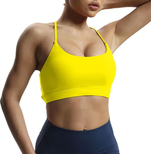 Vista 4 de Aoxjox Sujetadores deportivos de entrenamiento para mujer, para fitness, Julie Crossback, tirantes finos, acolchados, de bajo impacto, para yoga