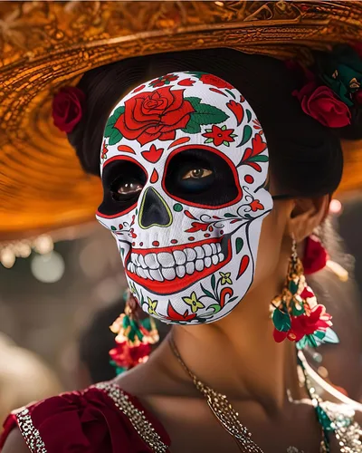 Vista 3 de RoundFunny 6/12 máscaras del Día de los Muertos para adultos Halloween