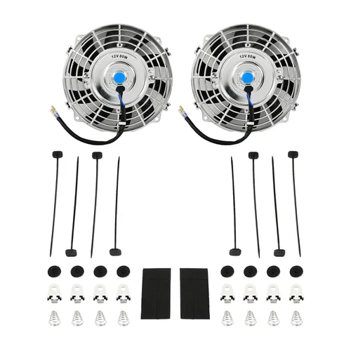 Vista 11 de Juego de 2 ventiladores eléctricos universales delgados, tire/empuje, 7 pulgadas, negro, 12V 80W, kit de montaje de alto rendimiento para radiador