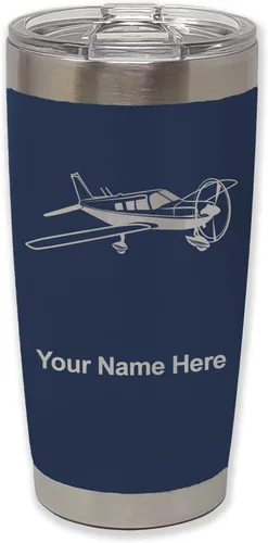Vista 19 de LaserGram Vaso aislado al vacío de 20 onzas, avión de ala baja, grabado personalizado incluido (negro) Engraved Gift for Pilots, Vacuum Insulated