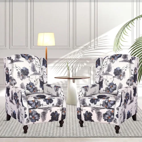 Vista 23 de Silla Wingback con masaje y calor, silla reclinable de tela copetuda, silla reclinable con respaldo de ala con control remoto, cojín acolchado