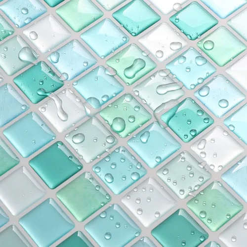 Vista 2 de HyFanStr Adhesivos de azulejos de mosaico 3D para despegar y pegar, decoración del hogar para cocina, baño, 9.26 x 9.26 pulgadas (paquete de 4)