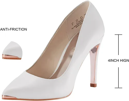 Vista 3 de JENN ARDOR Tacones altos para mujer, zapatos de tacón de aguja sexy con punta puntiaguda, zapatos de oficina de cuero sin cordones de 4 pulgadas