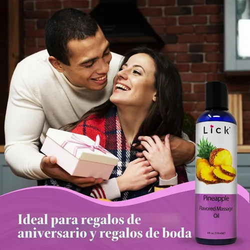 Vista 9 de Lick Aceite de masaje con sabor a piña con vitamina E, aceite corporal dulce comestible para masaje de parejas, mezcla de aceite de coco fraccionado
