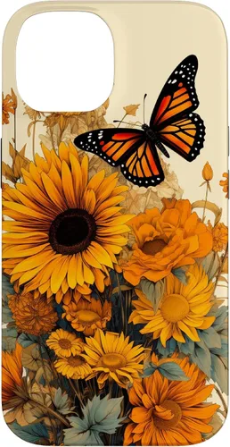 Vista 4 de Vintage Sunflower and Monarch Butterfly Case for iPhone 17