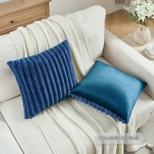 Vista 4 de FUTEI Pack of 2 Faux Fur Throw Pillow Covers 20x20 Inch, Navy Blue Azul marino