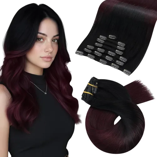 Vista 99 de Moresoo Extensiones de cabello humano con clip, balayage, color marrón oscuro a marrón dorado con clip, extensiones de cabello humano con clip, 5