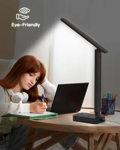Vista 8 de Addtam Lámpara LED de Escritorio, Regleta con 3 Tomas 4 Puertos de Carga USB (2 USB-C), 4 Modos 5 Niveles de Brillo Lámpara Táctil, Lámpara