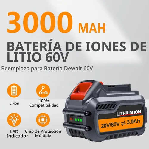 Vista 2 de FSKE Reemplazo de 180Wh DCB609 para batería Dewalt 60V DCB606 DCB612 2 Gran capacidad compatible con herramientas eléctricas Dewalt 60V Max