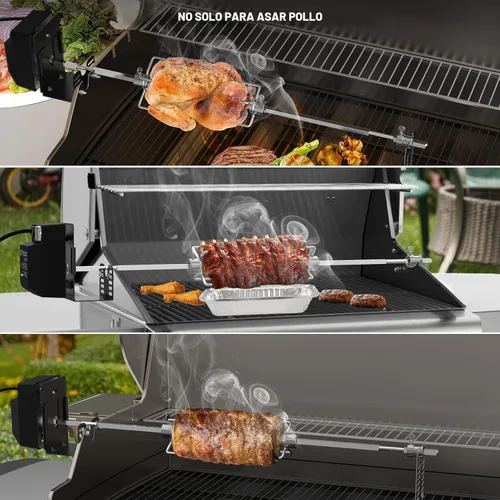 Vista 3 de Kit universal de asador giratorio para barbacoa de solo fuego para la mayoría de parrillas de gas, incluye motor eléctrico de 110V 4W, tenedores