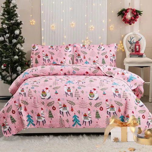 Vista 11 de Juego de colchas navideñas de tamaño queen, reversible, ropa de cama de Navidad rústica, colcha de cabaña, a cuadros, colcha transpirable, reno